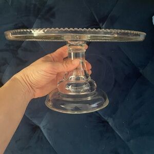 Pretty, classic, vintage glass with gold rim cake stand.